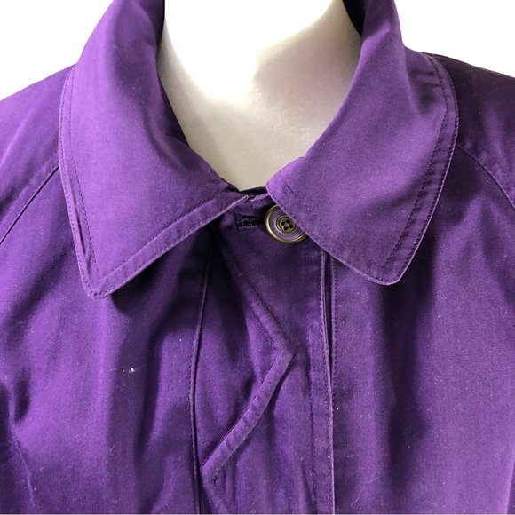 London Fog Trench Coat Women 8 Purple Zipout Plaid Lining Classic Career Vintage - Picture 2 of 15